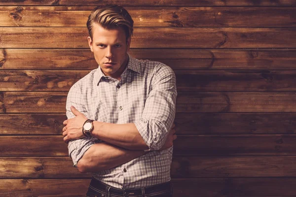 Handsome man wearing checkered  shirt — Stock Photo, Image