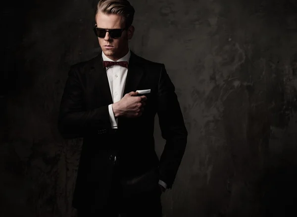 Tough sharp dressed man in black suit — Stock Photo, Image