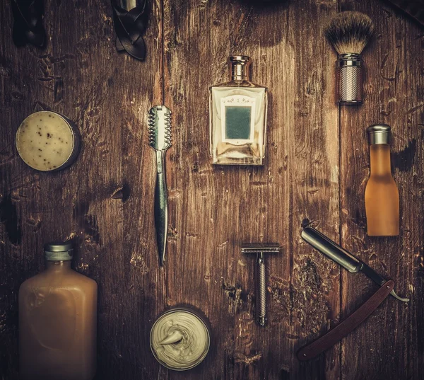 Mood board with shaving accessories — Stock Photo, Image