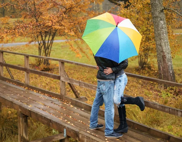 Joyeux couple d'âge moyen à l'extérieur le beau jour d'automne — Photo