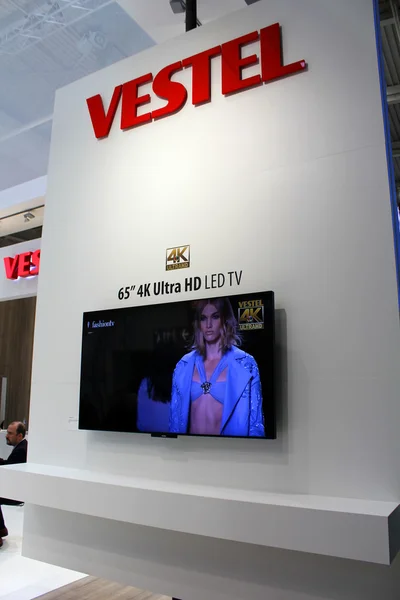 HANNOVER, GERMANY - MARCH 13: The stand of Vestel on March 13, 2014 at CEBIT computer expo, Hannover, Germany. CeBIT is the world's largest computer expo — Stock Photo, Image