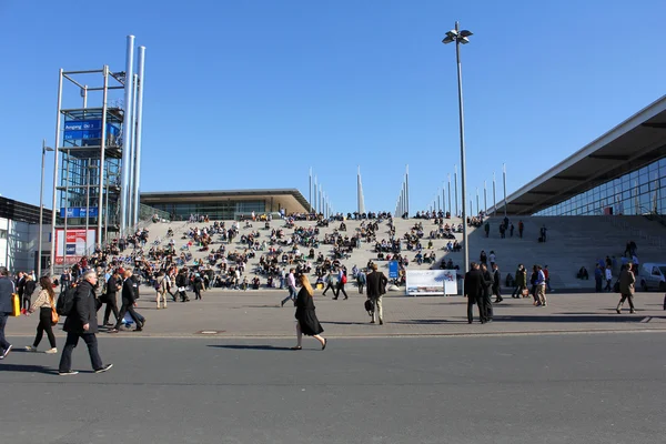 HANNOVER, GERMANY - MARCH 13: The exhibition ground on March 13, 2014 at CEBIT computer expo, Hannover, Germany. CeBIT is the world's largest computer expo — Stock Photo, Image