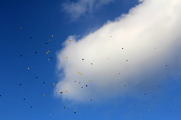 Sarı ve siyah balon gökyüzünde — Stok fotoğraf