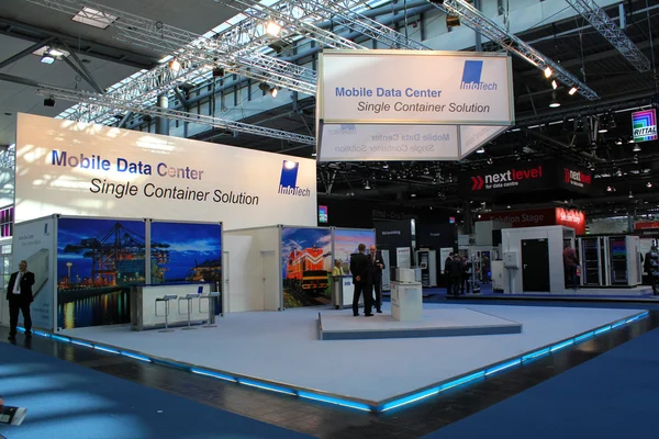 HANNOVER, GERMANY - MARCH 20: The stand of Mobile Data Center on March 20, 2015 at CEBIT computer expo, Hannover, Germany. CeBIT is the world's largest computer expo Stock Image