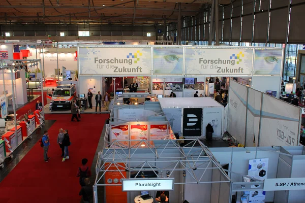 HANNOVER, GERMANY - MARCH 20: The top view of exhibition hall on March 20, 2015 at CEBIT computer expo, Hannover, Germany. CeBIT is the world's largest computer expo