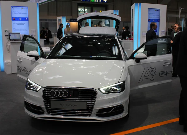 HANNOVER, GERMANY - MARCH 20: The Audi A3 E-Tron on March 20, 2015 at CEBIT computer expo, Hannover, Germany. CeBIT is the world's largest computer expo — Stock Photo, Image