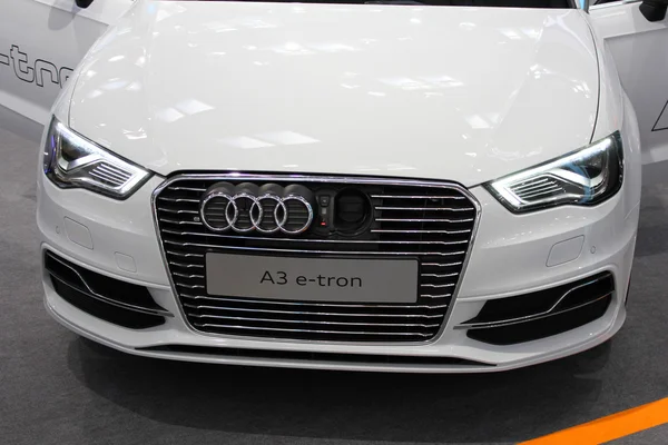 HANNOVER, GERMANY - MARCH 20: The Audi A3 E-Tron on March 20, 2015 at CEBIT computer expo, Hannover, Germany. CeBIT is the world's largest computer expo — Stock Photo, Image