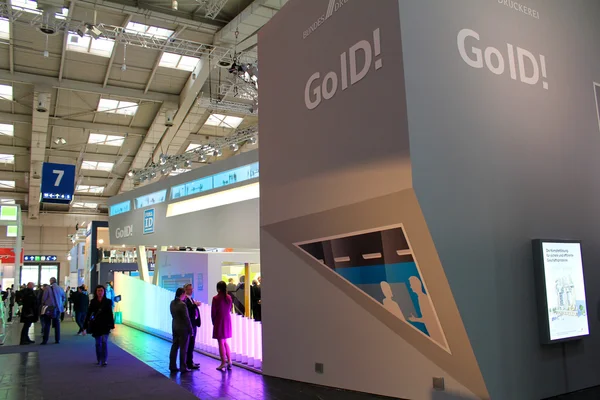 HANNOVER, GERMANY - MARCH 20: The stand of GoID on March 20, 2015 at CEBIT computer expo, Hannover, Germany. CeBIT is the world's largest computer expo — Stock Photo, Image