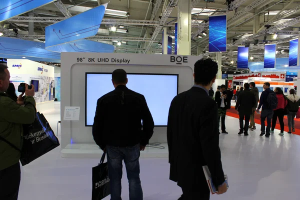 HANNOVER, GERMANY - MARCH 20: The 8K UHD Display on March 20, 2015 at CEBIT computer expo, Hannover, Germany. CeBIT is the world's largest computer expo Stock Image