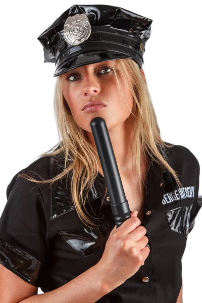 Blonde vrouw in een politie-uniform — Stockfoto