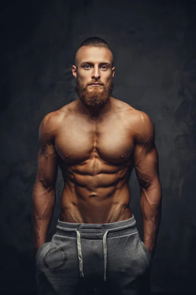Félmeztelen izmos férfi szakállal — Stock Fotó