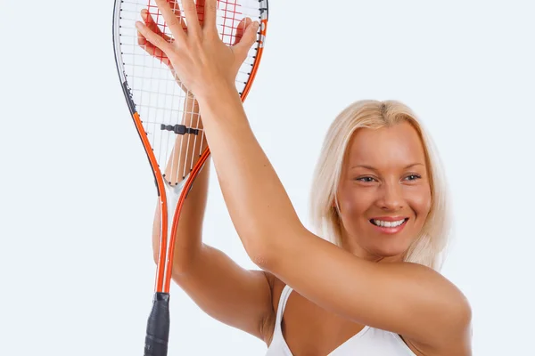 Kvinna i en vit tennis klänning — Stockfoto