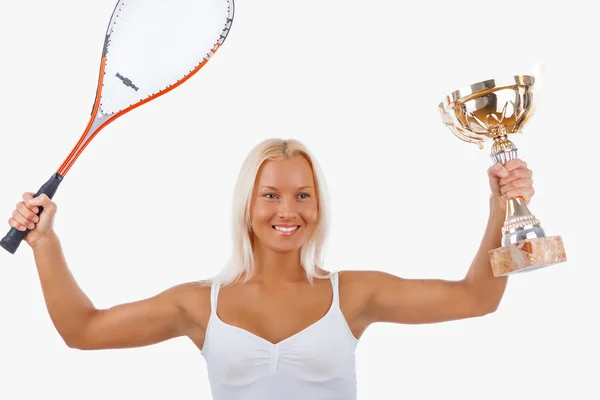 Nő a fehér tenisz ruha — Stock Fotó