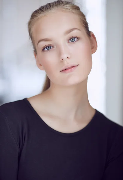 Girl in black classic dress — Stock Photo, Image