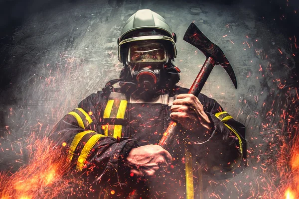 Firefighter in oxygen mask