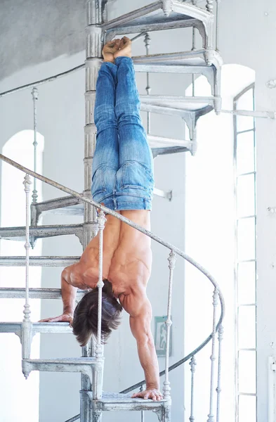 Muscular bronzeada cara em jeans jeans — Fotografia de Stock