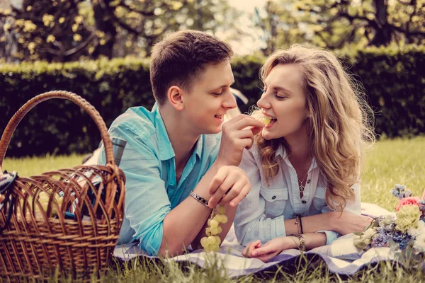 Erwachsenes Paar beim Picknick im Park — Stockfoto