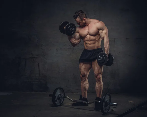 BRitratto di bodybuilder con manubri — Foto Stock