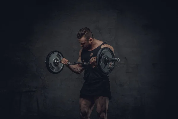 Big guy with barbell. — Stock Photo, Image