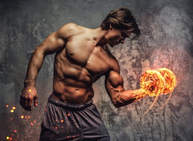 Dumbbell yanma ile bir adam portresi.