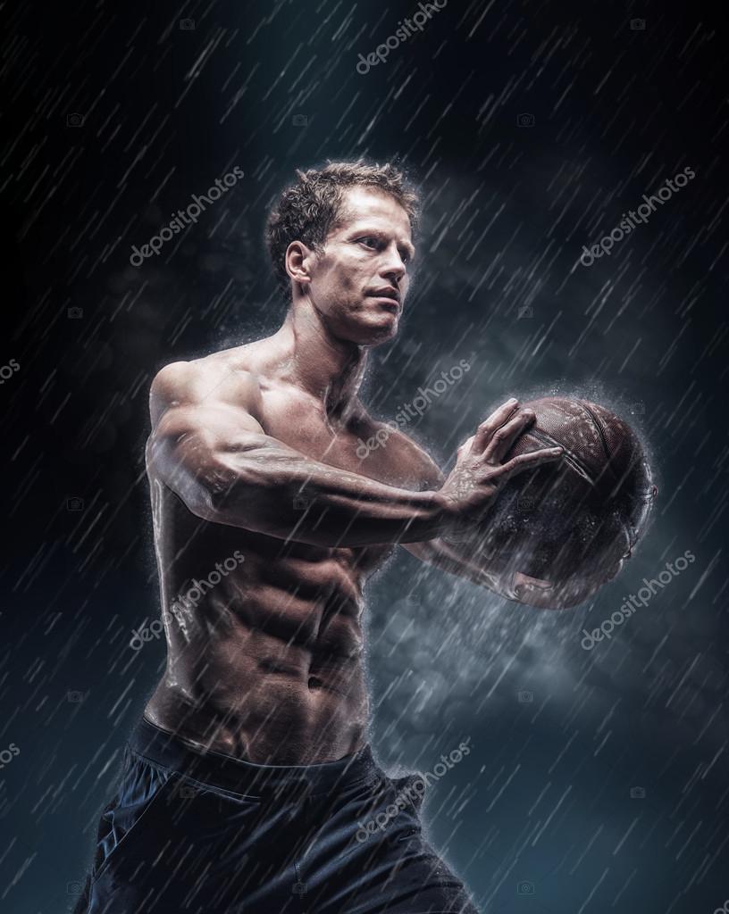 Shirtless wet basketball player Stock Photo by ©fxquadro 112525022
