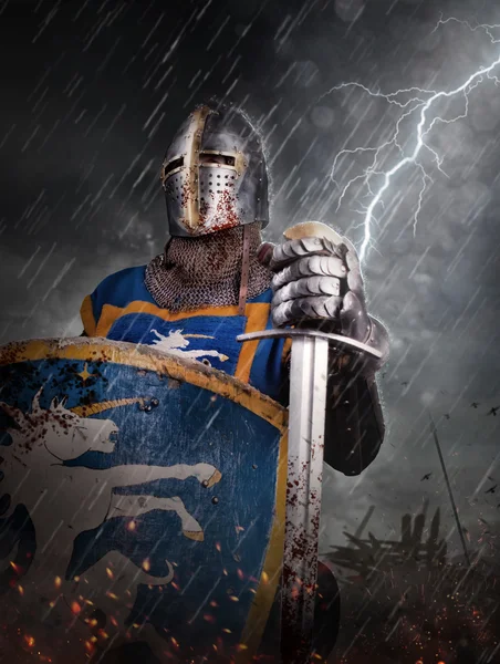 A knight with lightning strikes — Stock Photo, Image