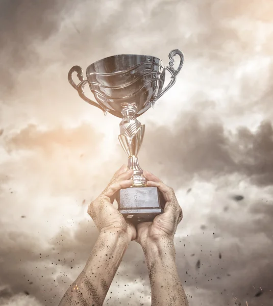 Male arms with winner cup — Stock Photo, Image