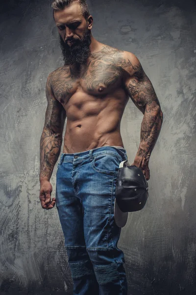 Male in denim jeans and naked torso — Stock Photo, Image