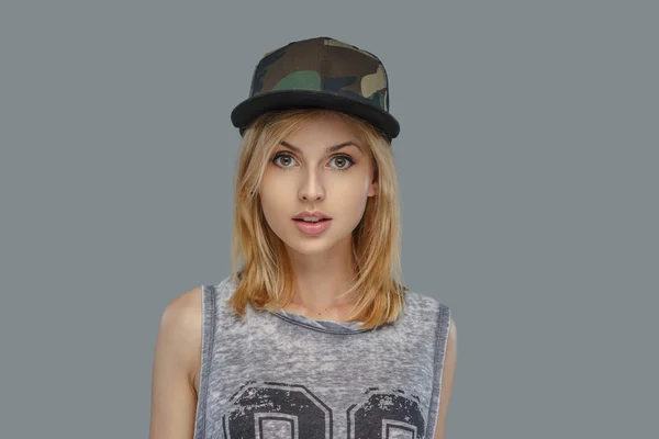 Modern hip hop female in a cap — Stock Photo, Image