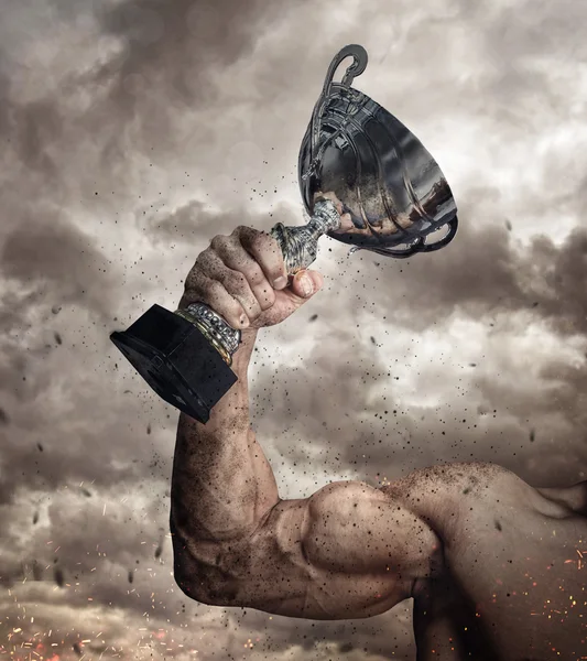 Athlete holding trophy — Stock Photo, Image