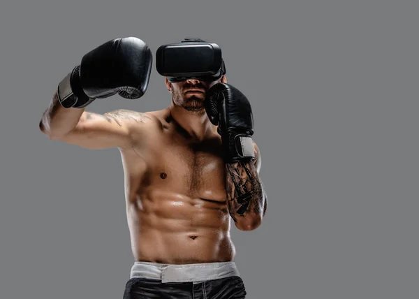 Boxing fighter in virtual reality glasses — Stock Photo, Image