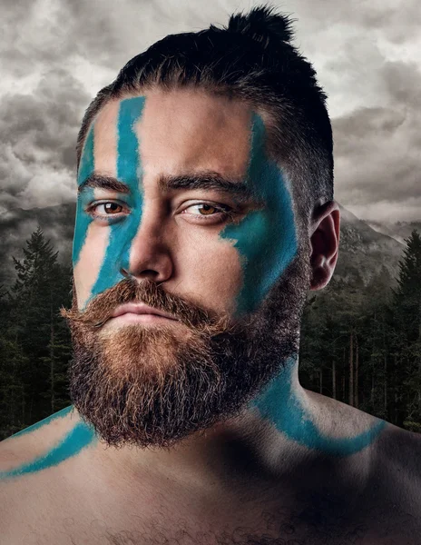 Бородатый скандинавский мужчина над природой — стоковое фото