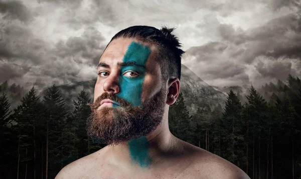 Bearded Scandinavian male over nature — Stock Photo, Image