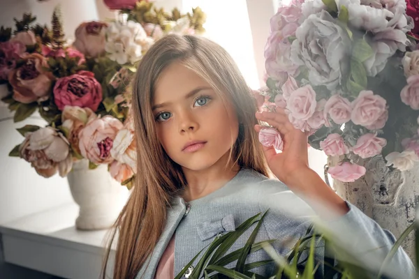 Girl with colorful bouquets