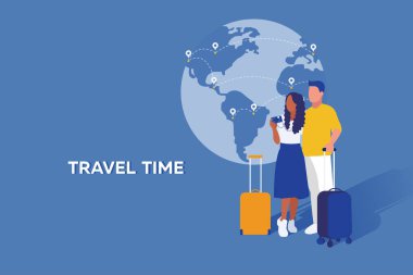 Gezegen ve bavullara aşık çiftler.