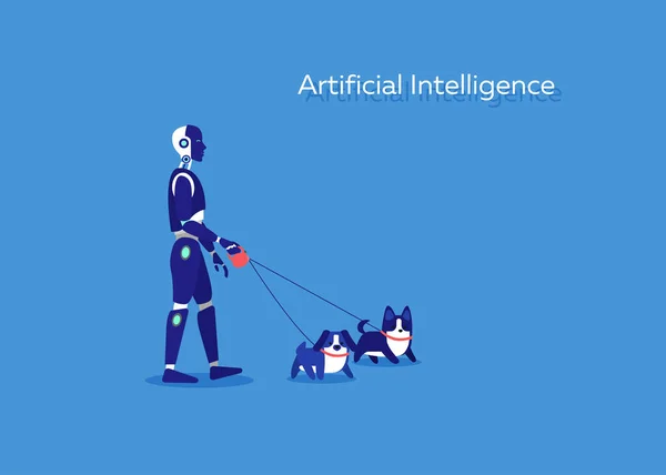 Cyborg assistance avec des animaux de compagnie en arrière-plan sombre — Image vectorielle