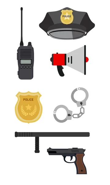 A fehér hátterű rendőrségi felszerelés ikonjainak kliense — Stock Vector