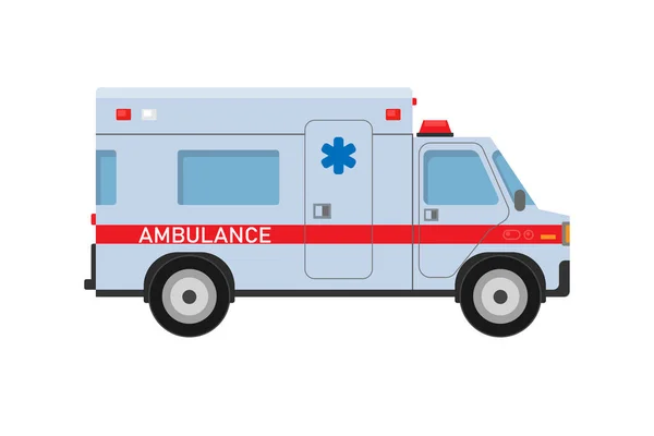 Arte plano de la ambulancia coche vista lateral aislado sobre fondo blanco — Vector de stock