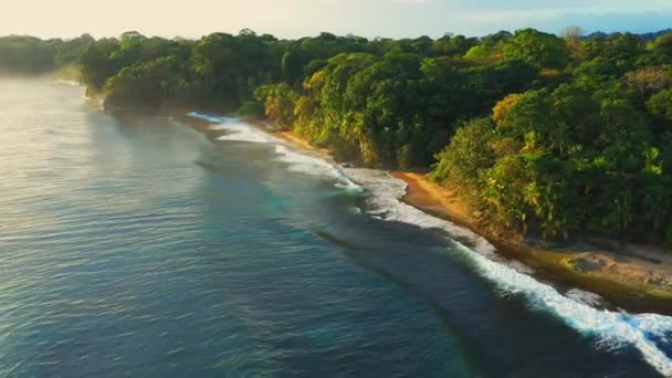 Golden sundown at ocean waves with cliff sand beach and tropics of costa rica — Video Stock