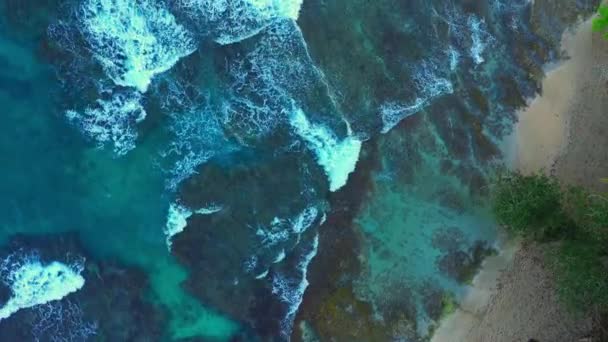 Drone vista dall'alto delle onde oceaniche che si infrangono su una spiaggia, paradiso tropicale, costa rica — Video Stock