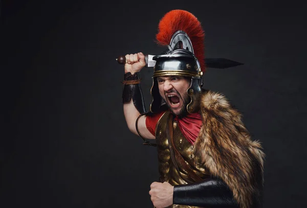 Римский воин с шкурой и мечом — стоковое фото