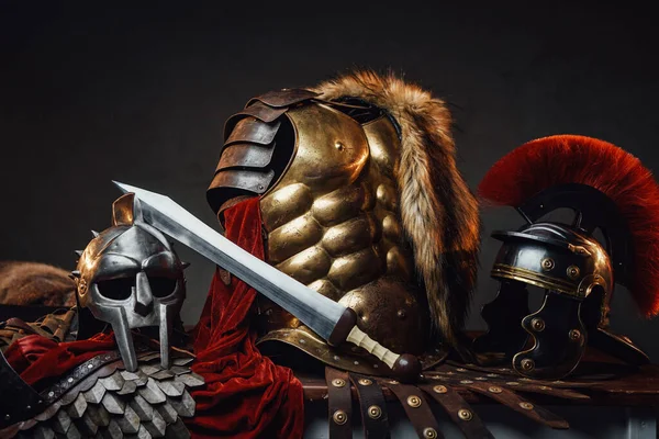 Suit and gladius of roman soldier and gladiator — Stock Photo, Image