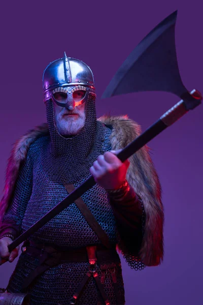 Studio shot of elder viking in armored clothing — Stock Photo, Image