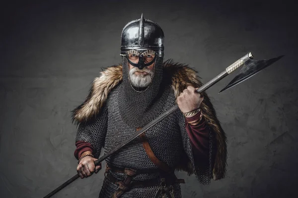 Studio shot of antique old age viking with axe — Stock Photo, Image