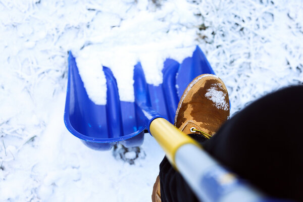 Worker on the street ,shoveling snow