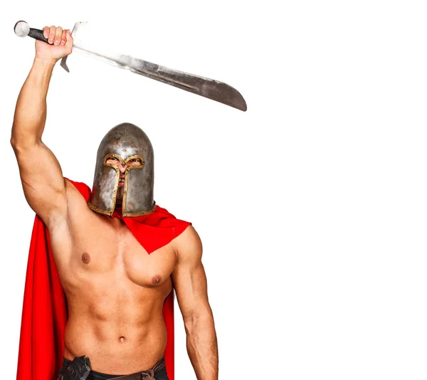 Brave warrior raised his weapon up — Stock Photo, Image