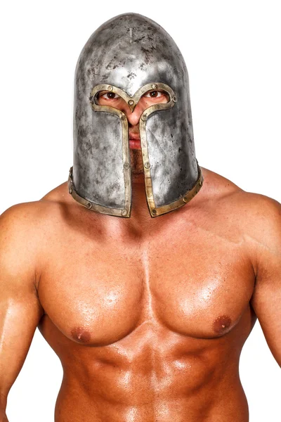 Porträt eines hemdlosen Kriegers mit Helm — Stockfoto