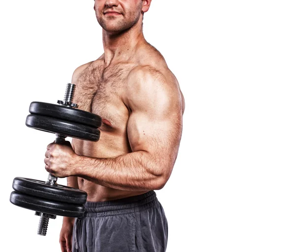 Quente fisiculturista é bulding até seu bíceps — Fotografia de Stock