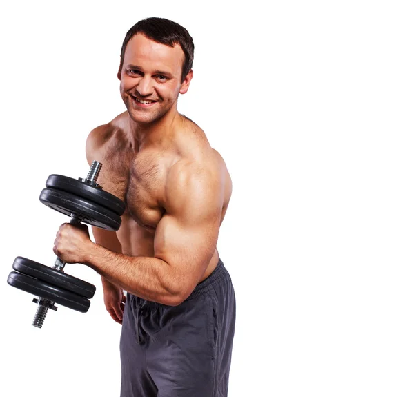 Hombre en forma positiva con un peso pesado —  Fotos de Stock