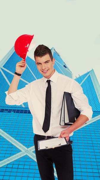 Young stylish businessman with his folders — Stock Photo, Image